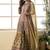 Beige crepe silk digital with aari work plazzo suit