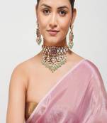 Gold plated kundan pink stone necklace set