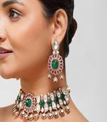 Gold plated kundan green stone necklace set