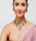Gold plated kundan green stone necklace set