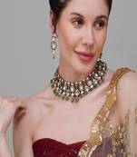 Gold plated kundan green stone necklace set