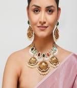 Gold plated kundan multicolor stone necklace set