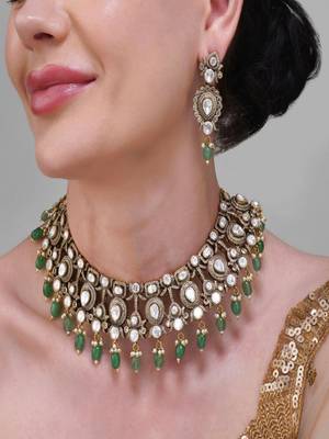 Gold plated kundan green stone necklace set 2