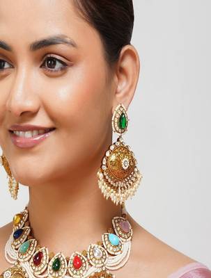 Gold plated kundan multicolor stone necklace set 3