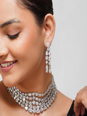 Silver plated Zircon Choker necklace set 2