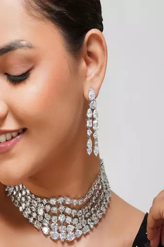 Silver plated Zircon Choker necklace set