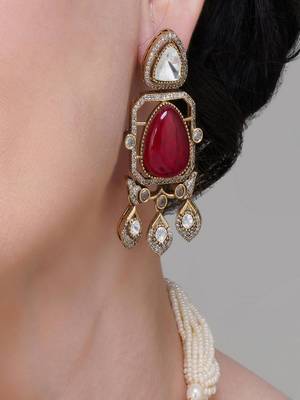 Gold plated kundan red stone choker necklace set 3