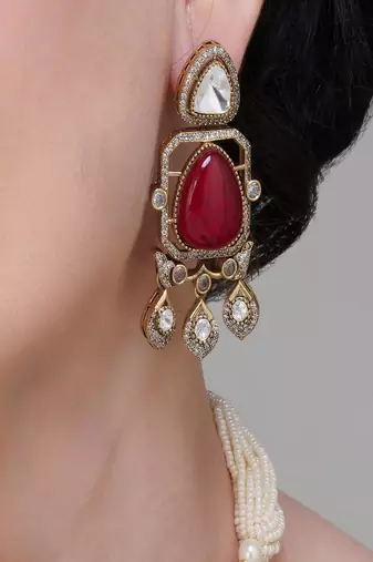 Gold plated kundan red stone choker necklace set