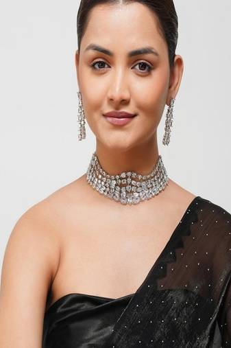 Silver plated Zircon Choker necklace set
