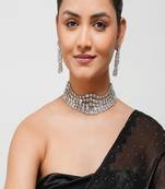 Silver plated Zircon Choker necklace set