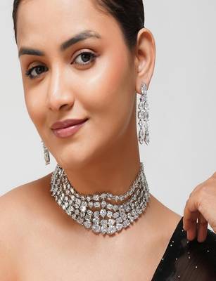 Silver plated Zircon Choker necklace set 3
