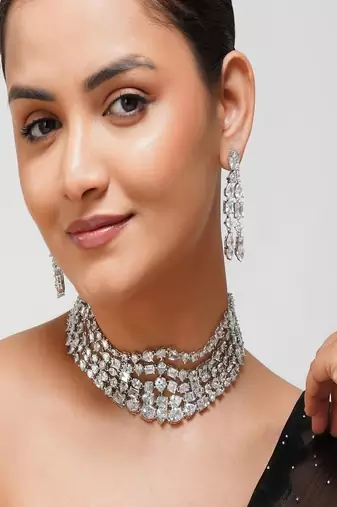 Silver plated Zircon Choker necklace set