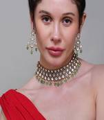 Two Toned green stone choker necklace set