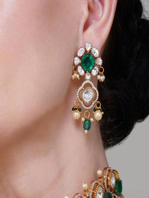 Gold plated kundan green stone choker necklace set 3