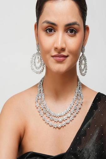 Silver plated Zircon Layered necklace set