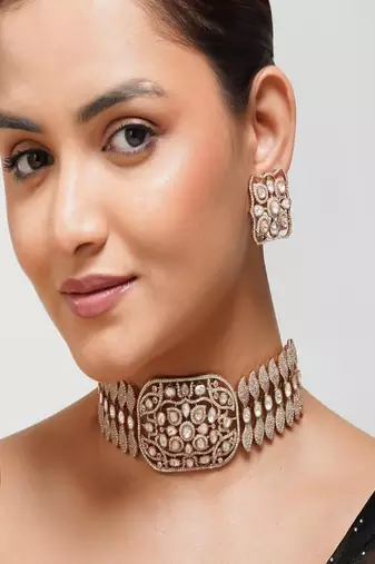 Silver plated Zircon choker necklace set