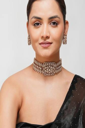 Silver plated Zircon choker necklace set