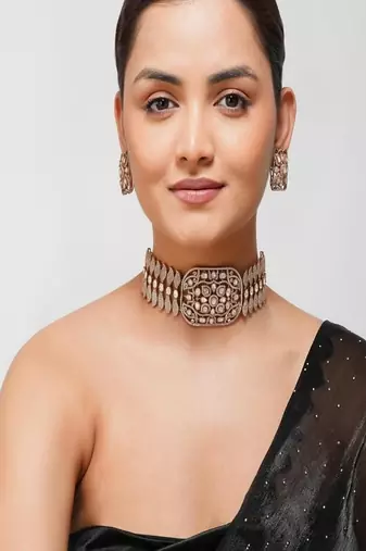 Silver plated Zircon choker necklace set