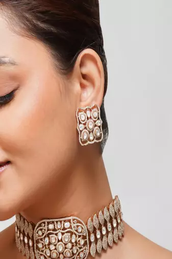Silver plated Zircon choker necklace set