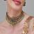 Gold plated kundan green stone choker necklace set