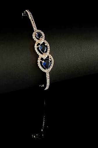 Stylish rose gold plated cubic zirconia american diamond adjustable bracelet for women