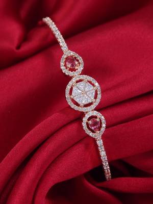 Stylish rose gold plated cubic zirconia american diamond adjustable bracelet for women 1