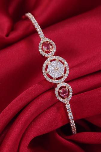 Stylish rose gold plated cubic zirconia american diamond adjustable bracelet for women