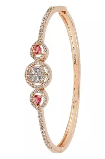 Stylish rose gold plated cubic zirconia american diamond adjustable bracelet for women