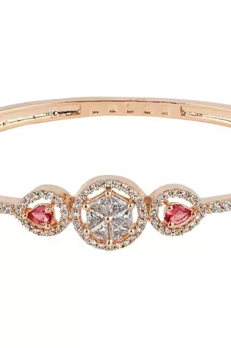 Stylish rose gold plated cubic zirconia american diamond adjustable bracelet for women