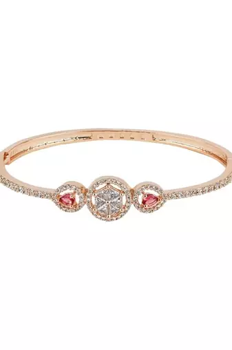 Stylish rose gold plated cubic zirconia american diamond adjustable bracelet for women