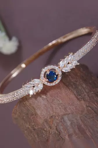 Stylish rose gold plated cubic zirconia american diamond adjustable bracelet for women