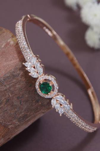 Stylish rose gold plated cubic zirconia american diamond adjustable bracelet for women