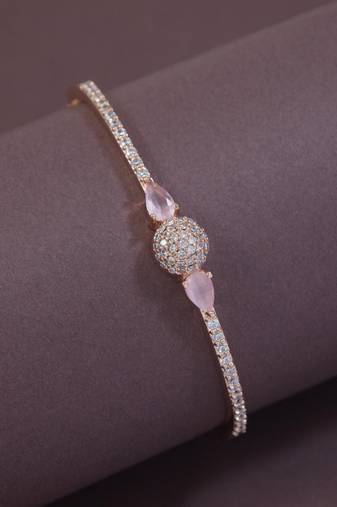Stylish rose gold plated cubic zirconia american diamond special adjustable bracelet for women