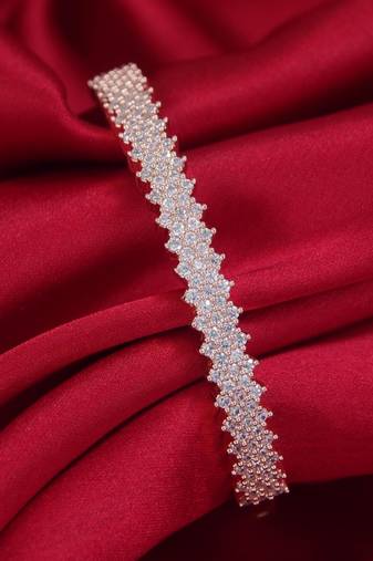 Stylish rose gold plated cubic zirconia american diamond adjustable bracelet for women