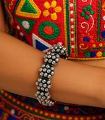Navratri silver oxidized ethnic adjustable ghungroo bracelet for women & girls (adb170ox)