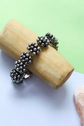 Navratri silver oxidized ethnic adjustable ghungroo bracelet for women & girls (adb170ox)