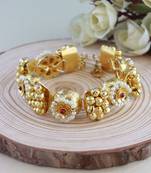 18k gold plated ethnic adjustable white pearl & ghungroo bracelet for women & girls (adb173fl)