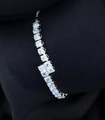 Stylish silver plated cubic zirconia american diamond adjustable bracelet for women