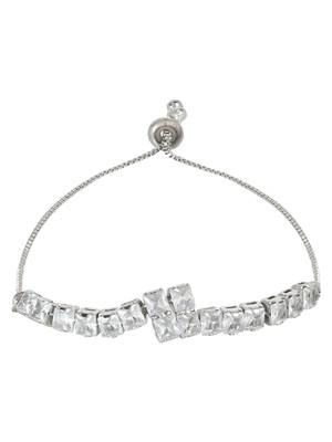 Stylish silver plated cubic zirconia american diamond adjustable bracelet for women 2