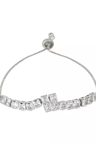 Stylish silver plated cubic zirconia american diamond adjustable bracelet for women