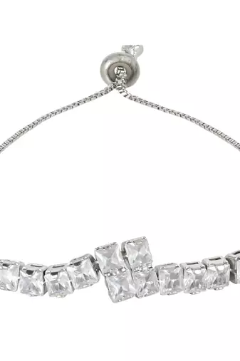 Stylish silver plated cubic zirconia american diamond adjustable bracelet for women