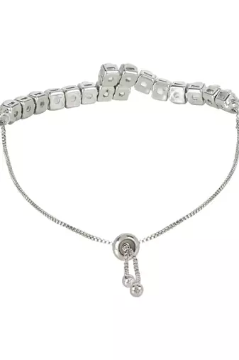 Stylish silver plated cubic zirconia american diamond adjustable bracelet for women