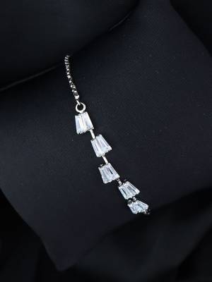 Stylish silver plated cubic zirconia american diamond adjustable bracelet for women & girls 1