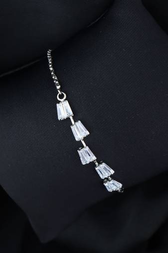 Stylish silver plated cubic zirconia american diamond adjustable bracelet for women & girls