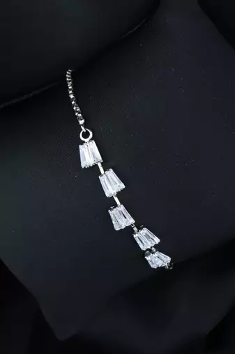 Stylish silver plated cubic zirconia american diamond adjustable bracelet for women & girls