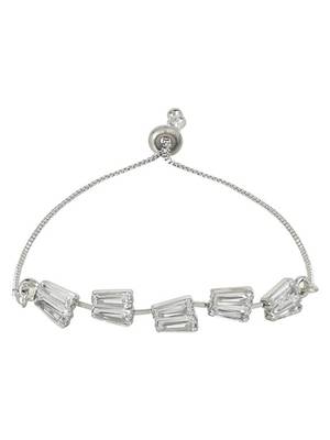 Stylish silver plated cubic zirconia american diamond adjustable bracelet for women & girls 2