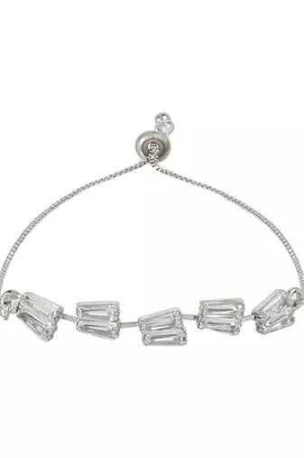 Stylish silver plated cubic zirconia american diamond adjustable bracelet for women & girls