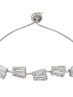 Stylish silver plated cubic zirconia american diamond adjustable bracelet for women & girls 3