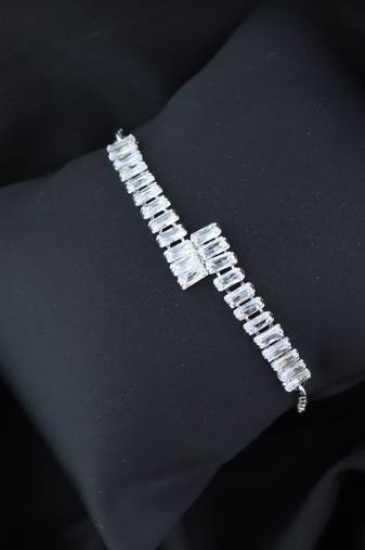 Valentines special stylish silver plated cubic zirconia american diamond adjustable bracelet for women & girls
