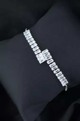 Valentines special stylish silver plated cubic zirconia american diamond adjustable bracelet for women & girls